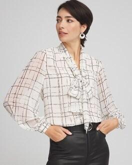 Plaid Tie Bow Blouse Product Image