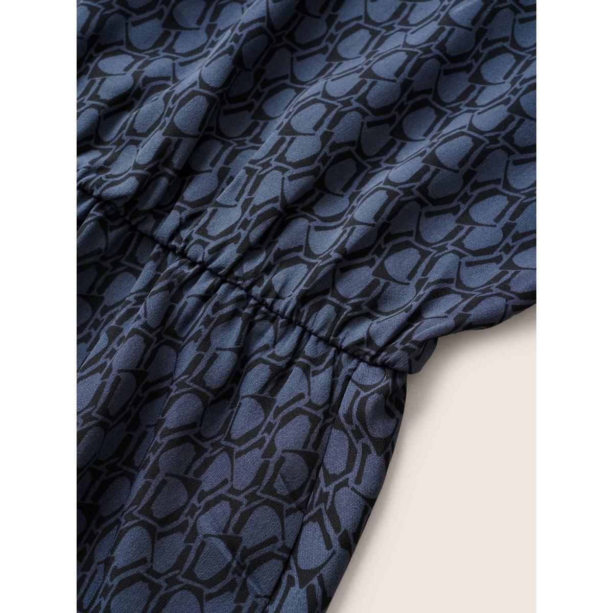 Plus Size Geometric Metal Chain Detail Belted Dress SlateGray Women At the Office Non Non Short sleeve Curvy Knee Dress BloomChic 26/4X Product Image