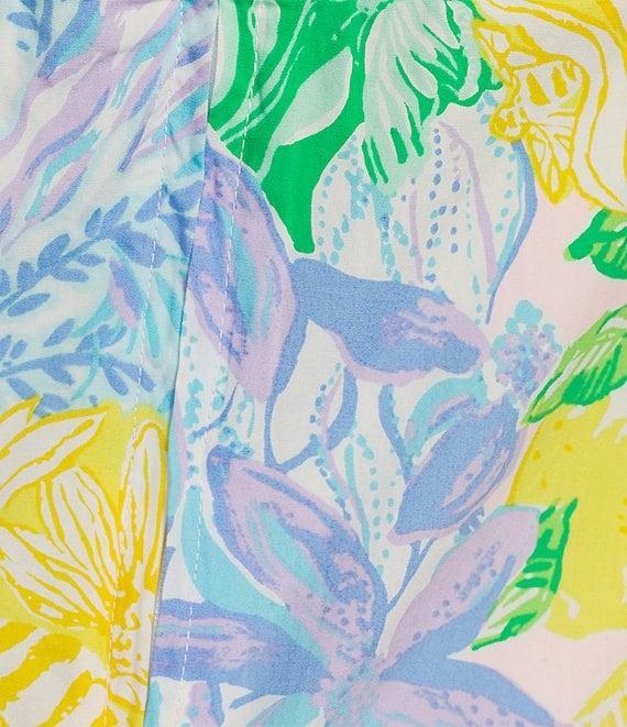 Lilly Pulitzer Poplin Bright Delight Patch Print Square Neck Sleeveless Ric Rac Maxi Dress Product Image