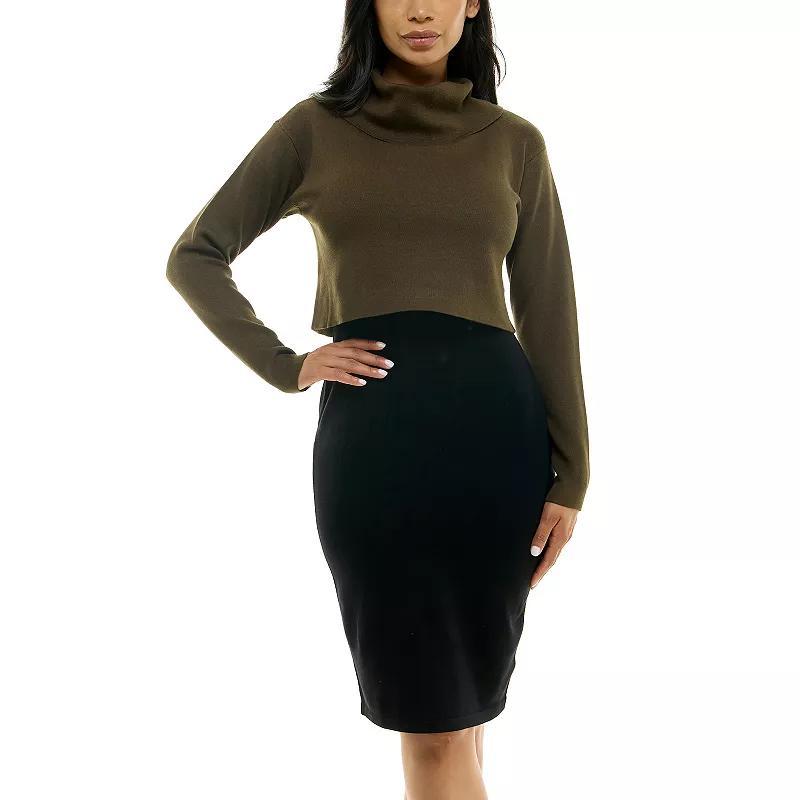 Women's Nina Leonard Colorblock Cowl Neck Sweater Dress, Size: Medium, Black Red Product Image