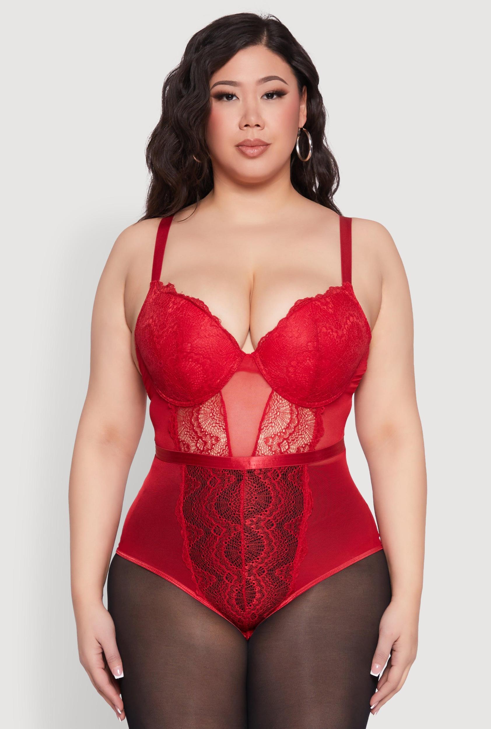 Womens Plus Size Lace Detail Bustier Bodysuit Product Image