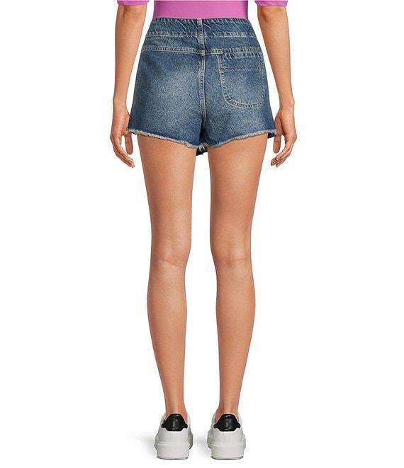 Free People Emmy Denim High Waisted Asymmetric Raw Hem Tie Side Mini Skort Product Image