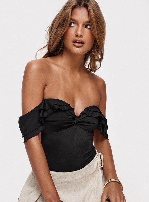 Coming Back Ruffle Bodysuit Black Product Image