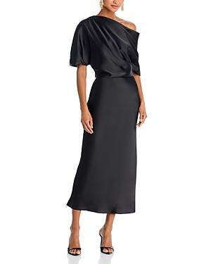 Womens Draped Satin Pencil Midi-Dress Product Image