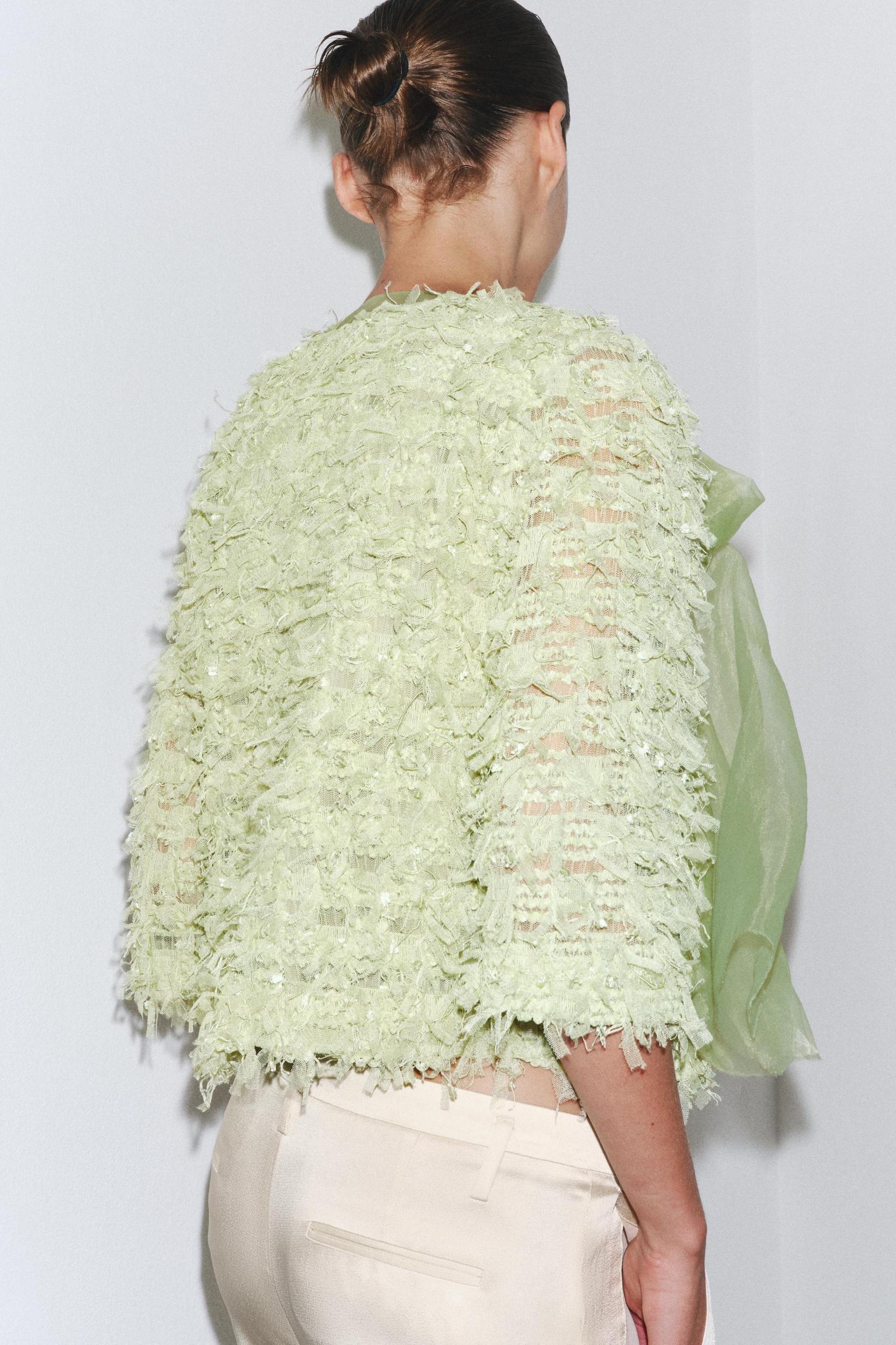 FRINGED ORGANZA TIE CARDIGAN Product Image