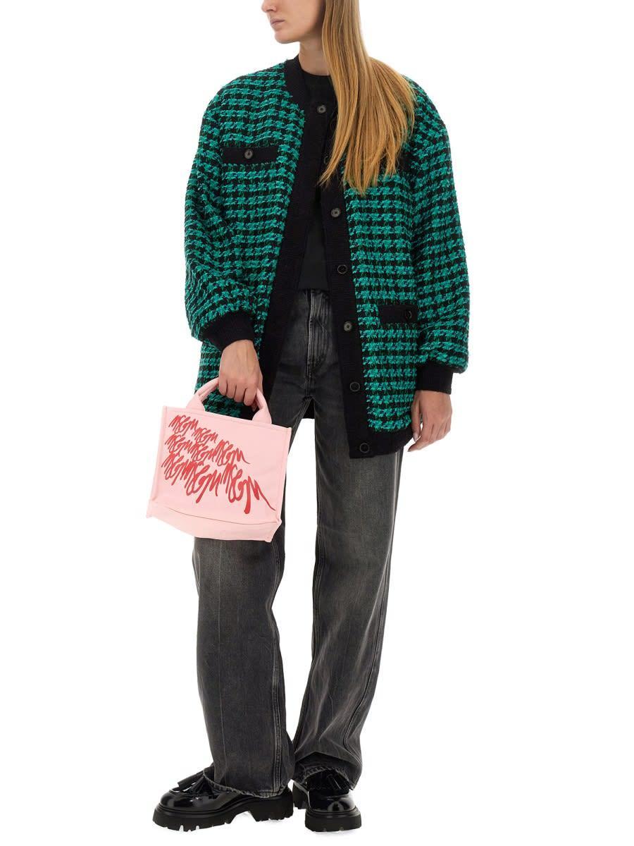 MSGM Houndstooth Tweed Jacket In Green Product Image