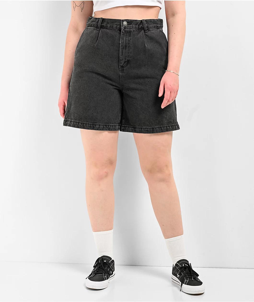 Obey Eli Pleated Black Denim Shorts Product Image