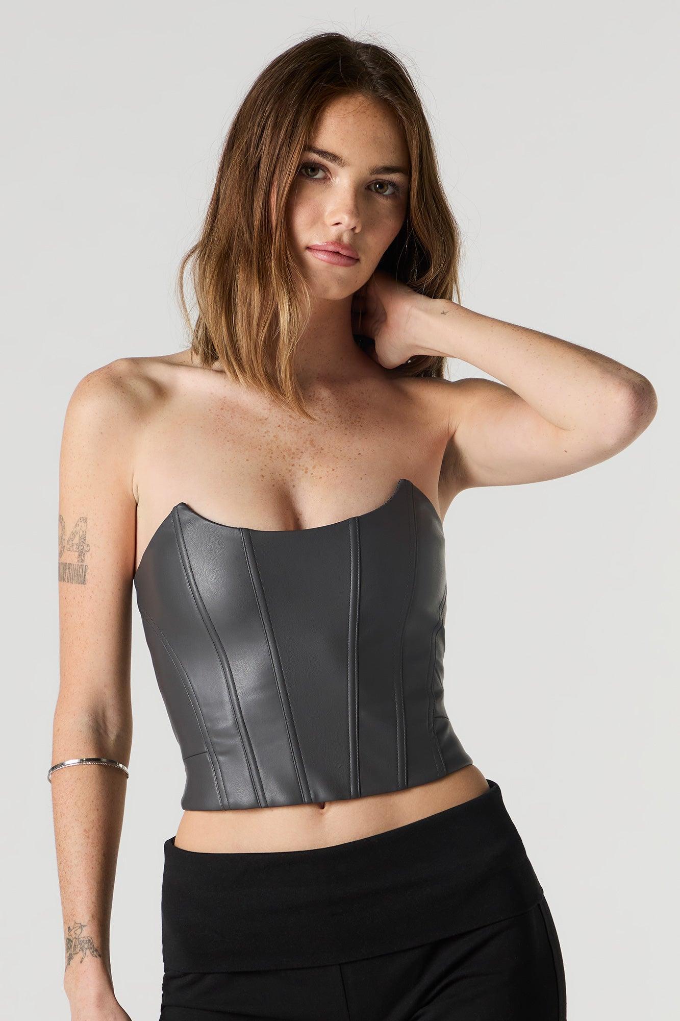 Faux Leather Strapless Corset Top Female Product Image