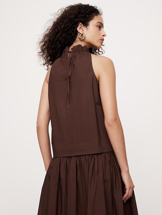 Cotton Poplin Ruche-Neck Top Product Image