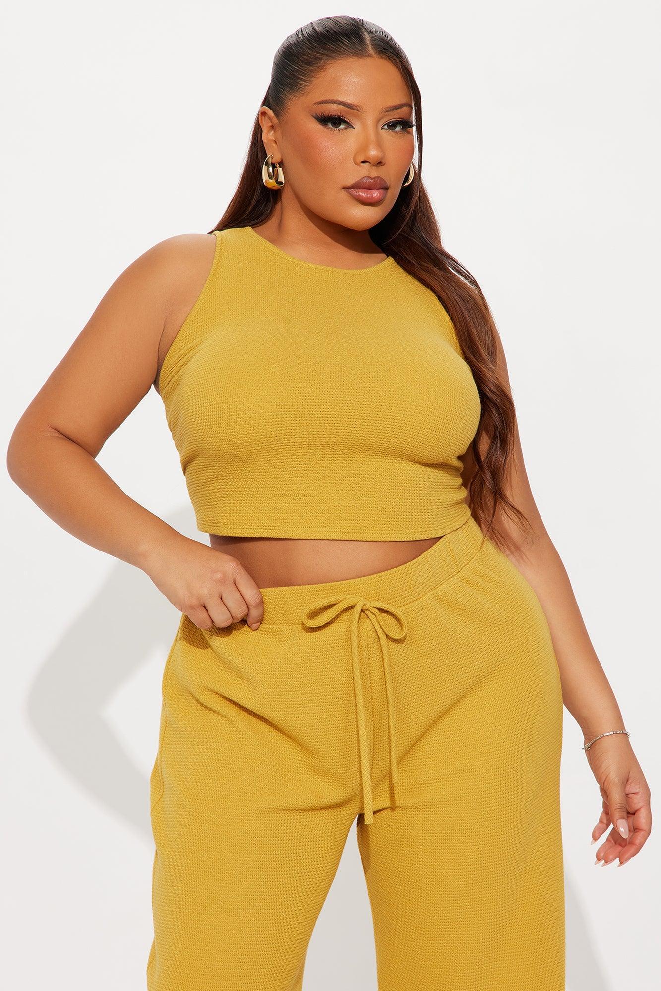 Alana Textured Wide Leg Pant Set - Mustard Product Image