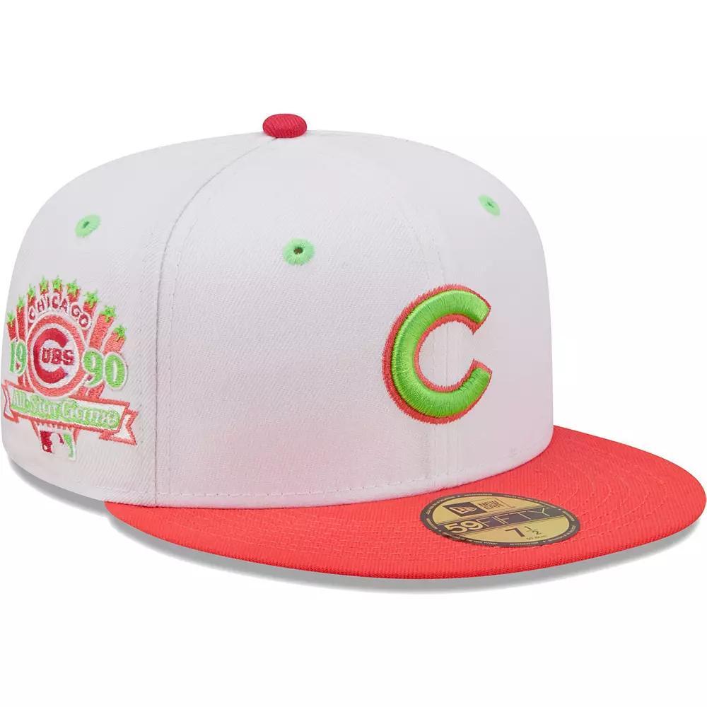 Men's New Era White/Coral Chicago Cubs 1990 MLB All-Star Game Strawberry Lolli 59FIFTY Fitted Hat, Size: 7 5/8 Product Image