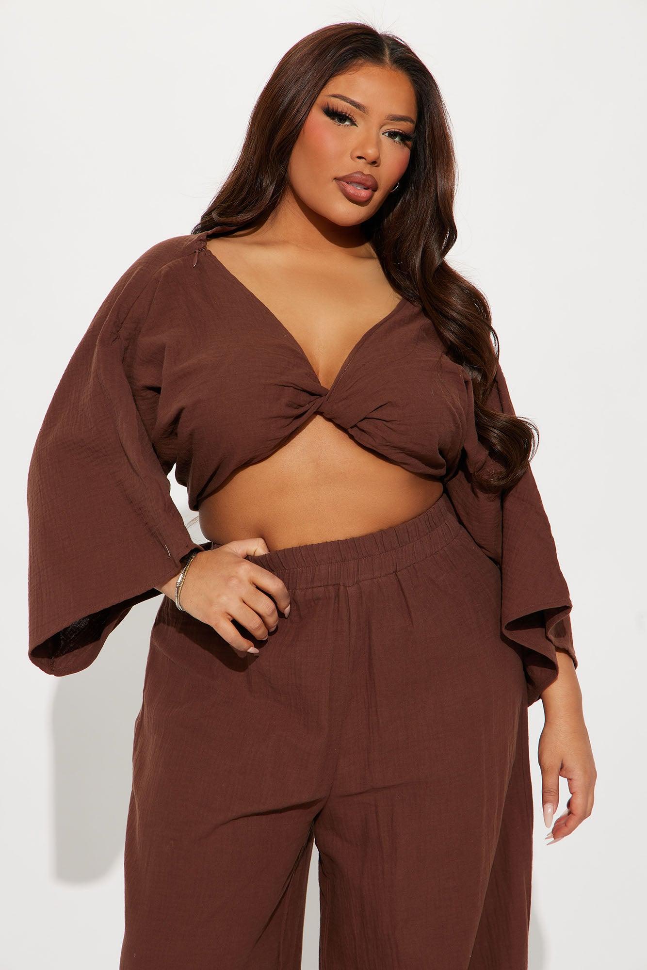 Isabella Gauze Pant Set - Chocolate Product Image