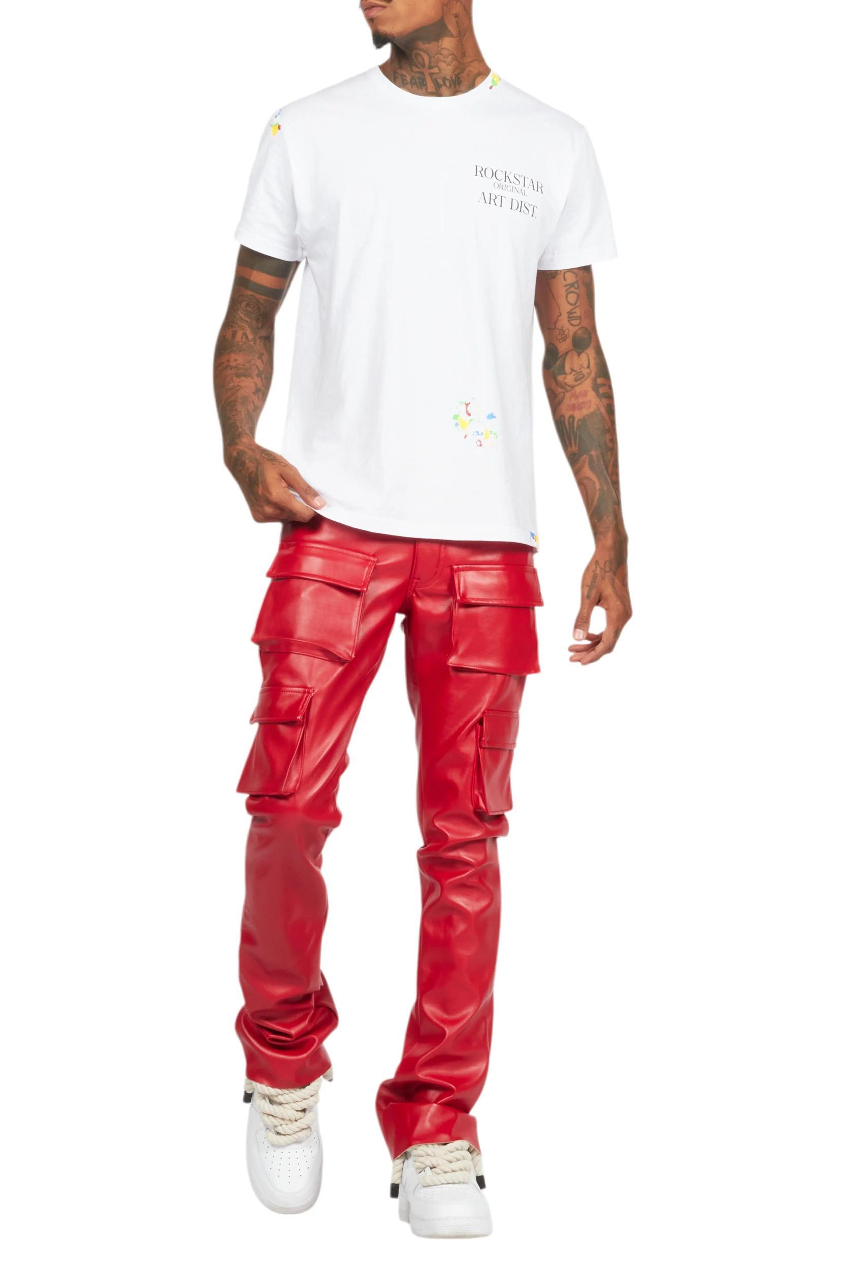 Khaza Red PU Leather Jean Male Product Image