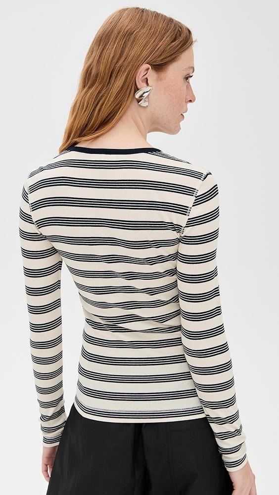 GANNI Striped Soft Cotton Rib Long Sleeve T-Shirt | Shopbop Product Image