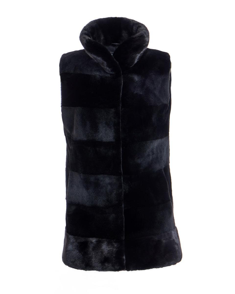 Horizontal Sheared Mink Vest with long hair trim Product Image