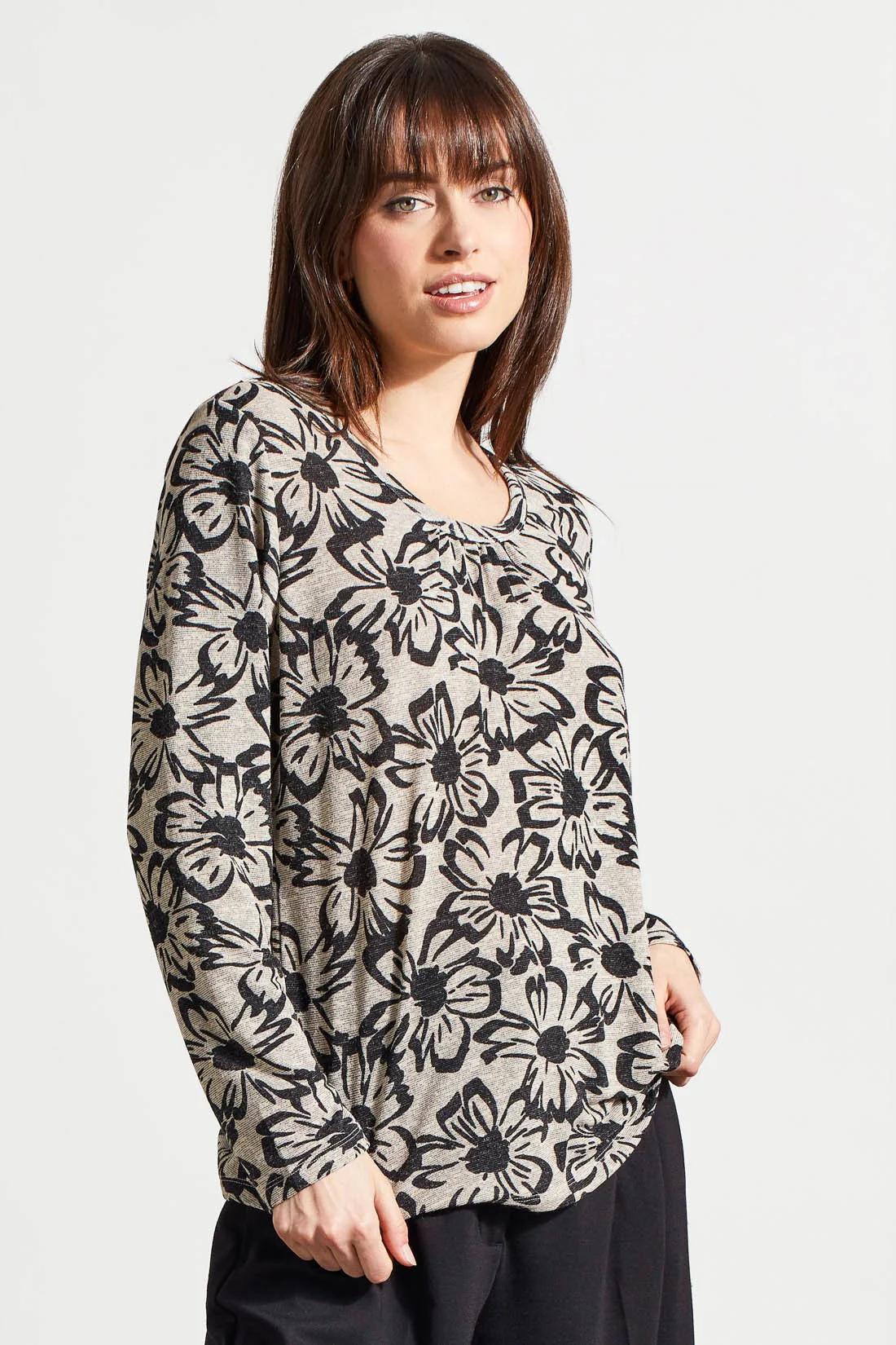 MELANGE KNIT TOP WITH SHIRRING DETAILS Product Image