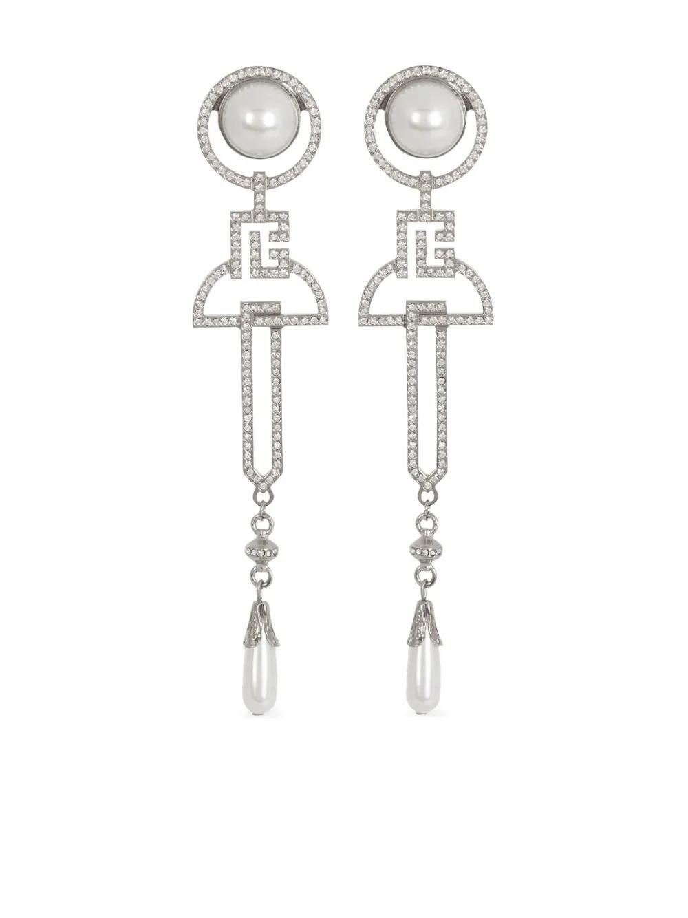 BALMAIN Art Deco Clip-on Earrings In White Product Image