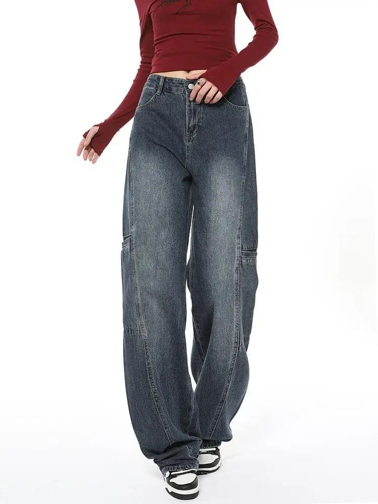 Low Rise Washed Paneled Wide Leg Jeans Product Image