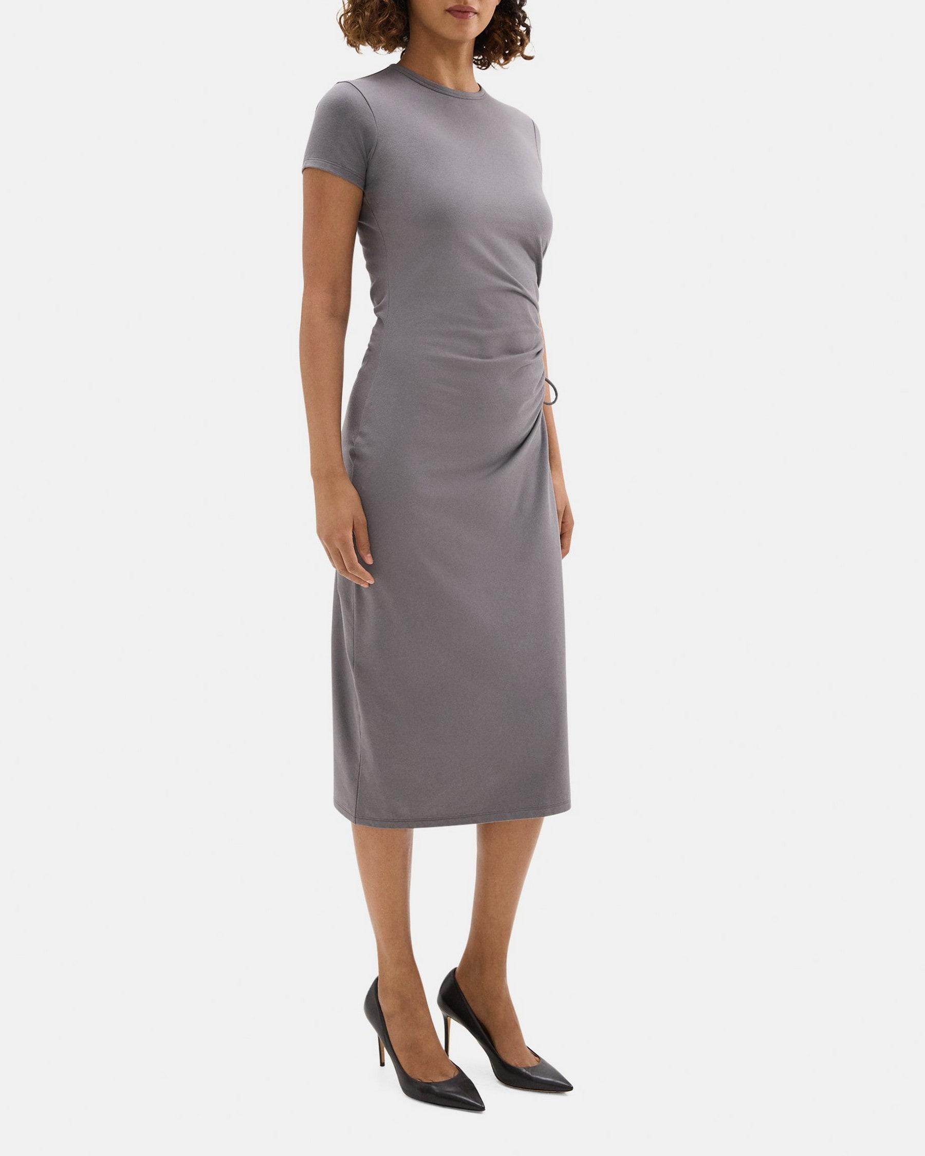 Gathered Dress in Stretch Cotton-Modal Product Image