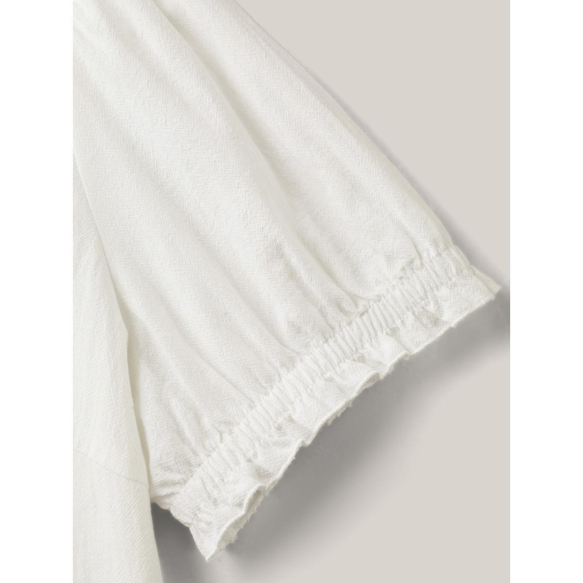 Plus Size Originalwhite Pure Cotton Ruffled Puffy Sleeve Blouse Women Short sleeve Shirt collar Work Blouses BloomChic 12/L Product Image