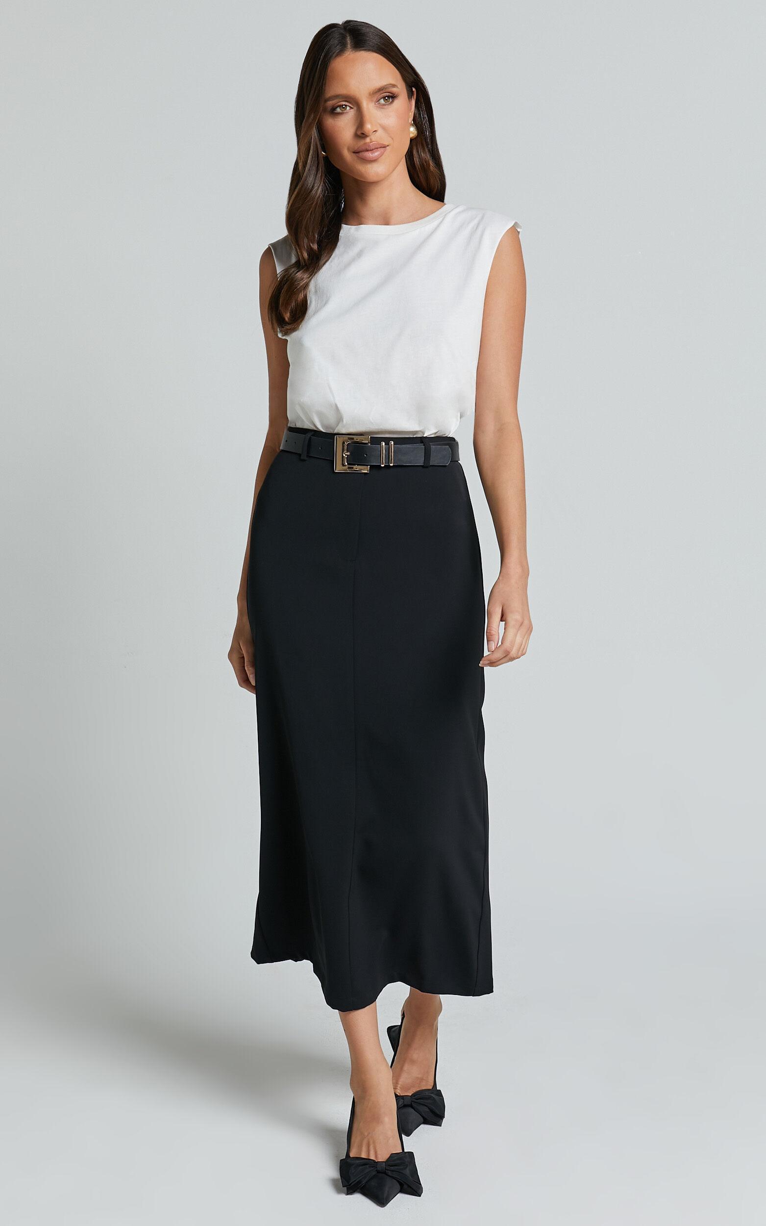 Alanna Midi Skirt - High Waisted Back Split Pencil Skirt in Black Product Image