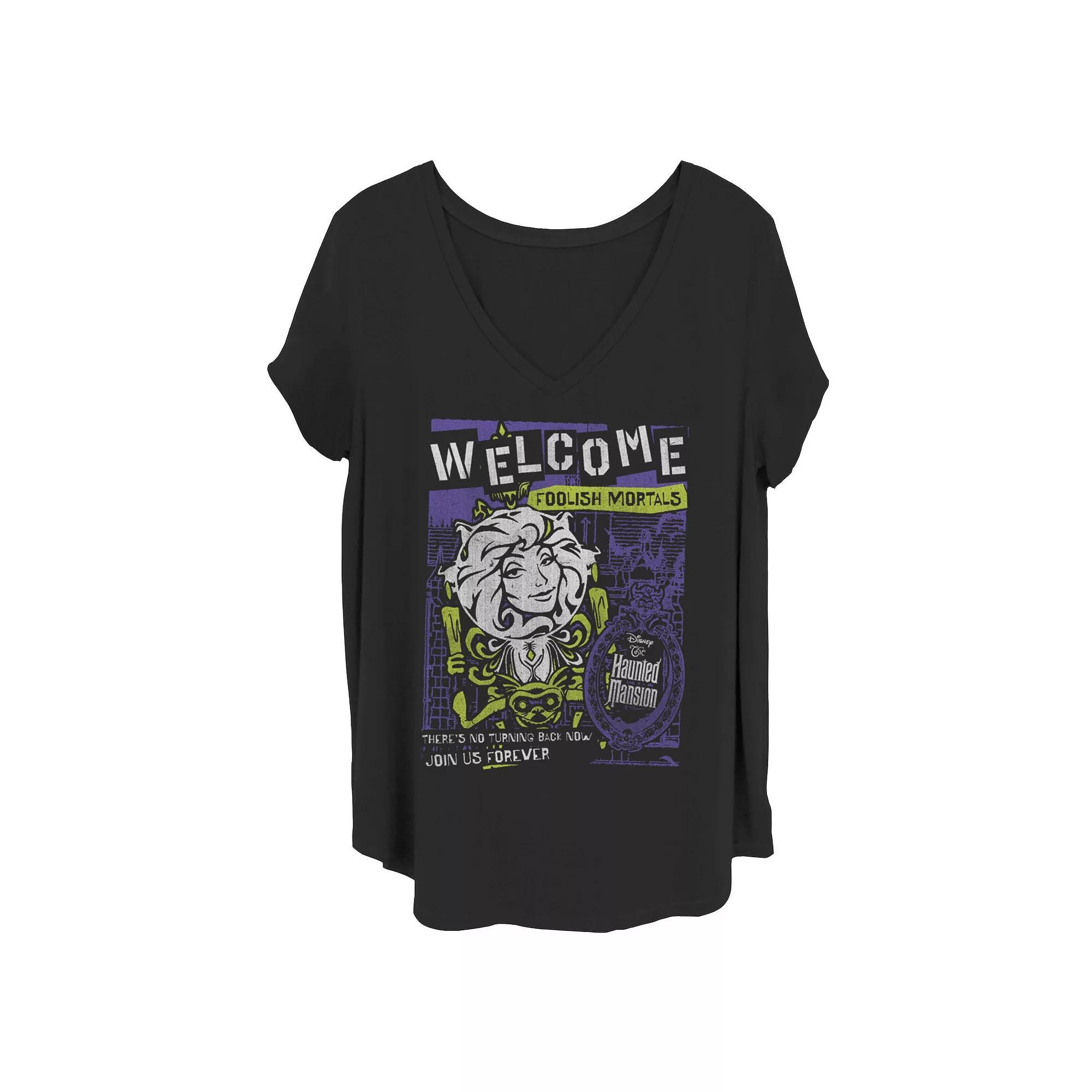 Disney's The Haunted Mansion Women's Madame Leota Welcome Foolish Mortals Poster V-Neck Tee, Girl's, Size: 1XL, Black Product Image