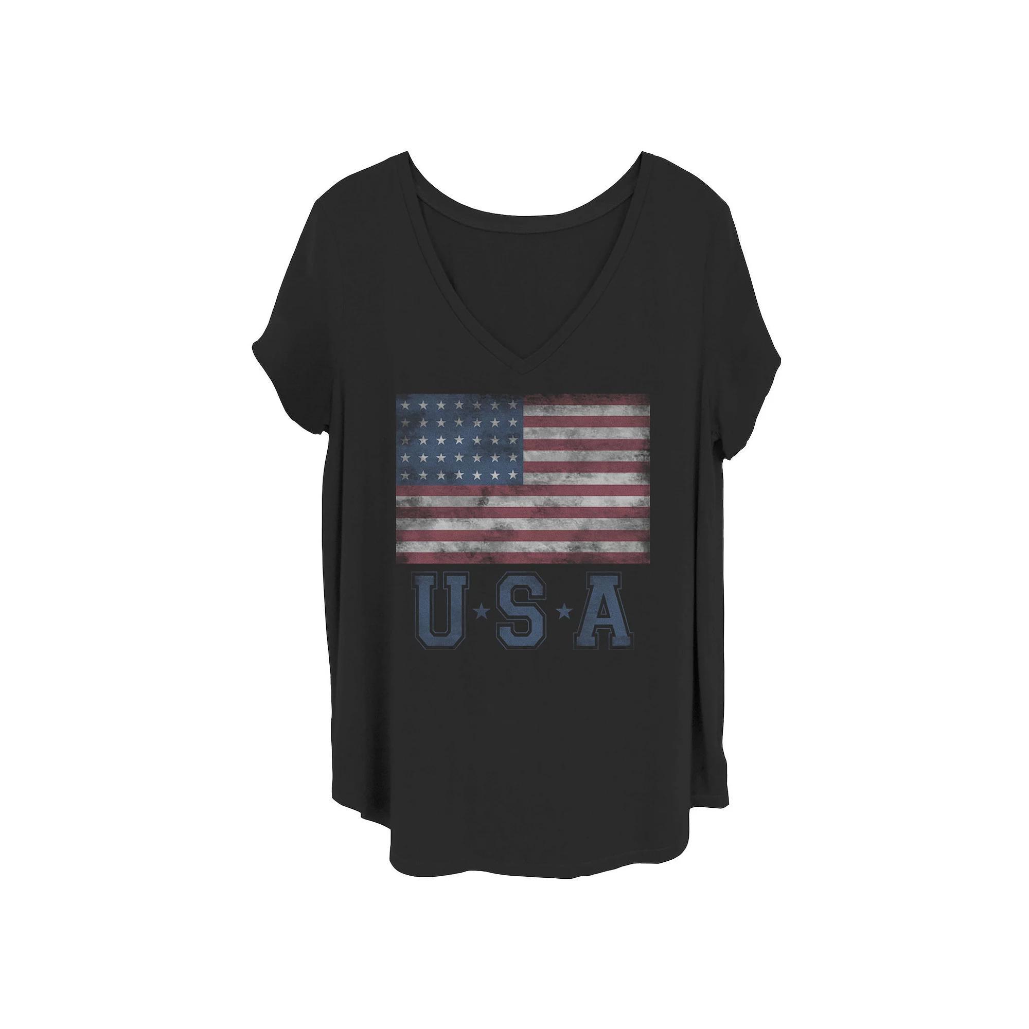 Juniors' Plus Size Distressed America Flag Tee, Women's, Size: 3XL, Black Product Image