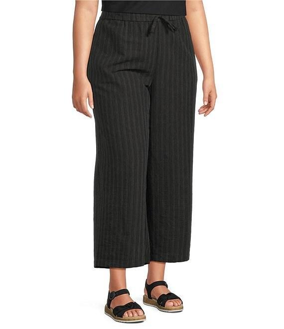 Eileen Fisher Plus Size Organic Cotton Blend Yarn-Dyed Stripe Elastic Waist Wide Crop Pants Product Image