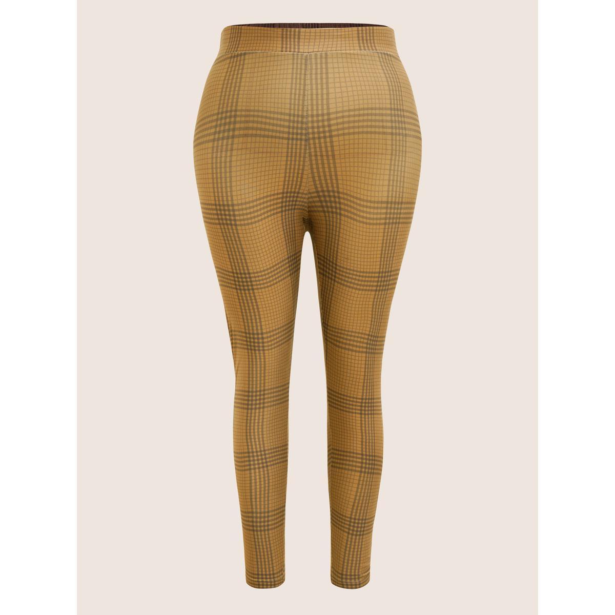 Plus Size Plaid Elastic Waist High Rise Skinny Leggings Women DarkBrown Casual High stretch Skinny High Rise Everyday Leggings BloomChic 26/4X Product Image