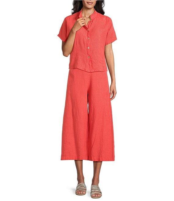 Bryn Walker Ella Flat Front Light Linen Wide Leg Cropped Pants Product Image