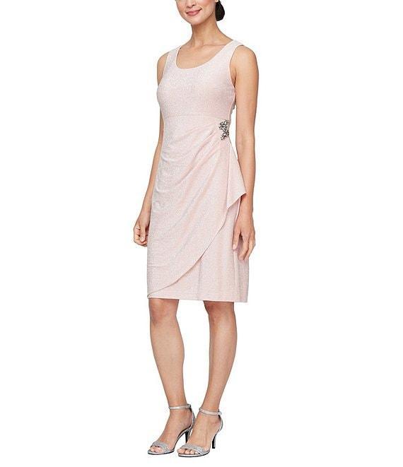 Ignite Evenings Metallic Knit Scoop Neck Flutter Sleeve Hip Embellishment 2-Piece Jacket Dress Product Image