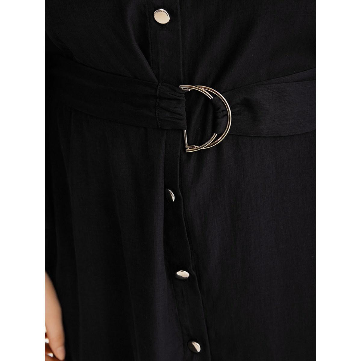 Plus Size Halloween Plain Button Up Shirt Collar Buckle Detail Coat Women Black Plain Belt Dailywear Jackets BloomChic 30/6X Product Image