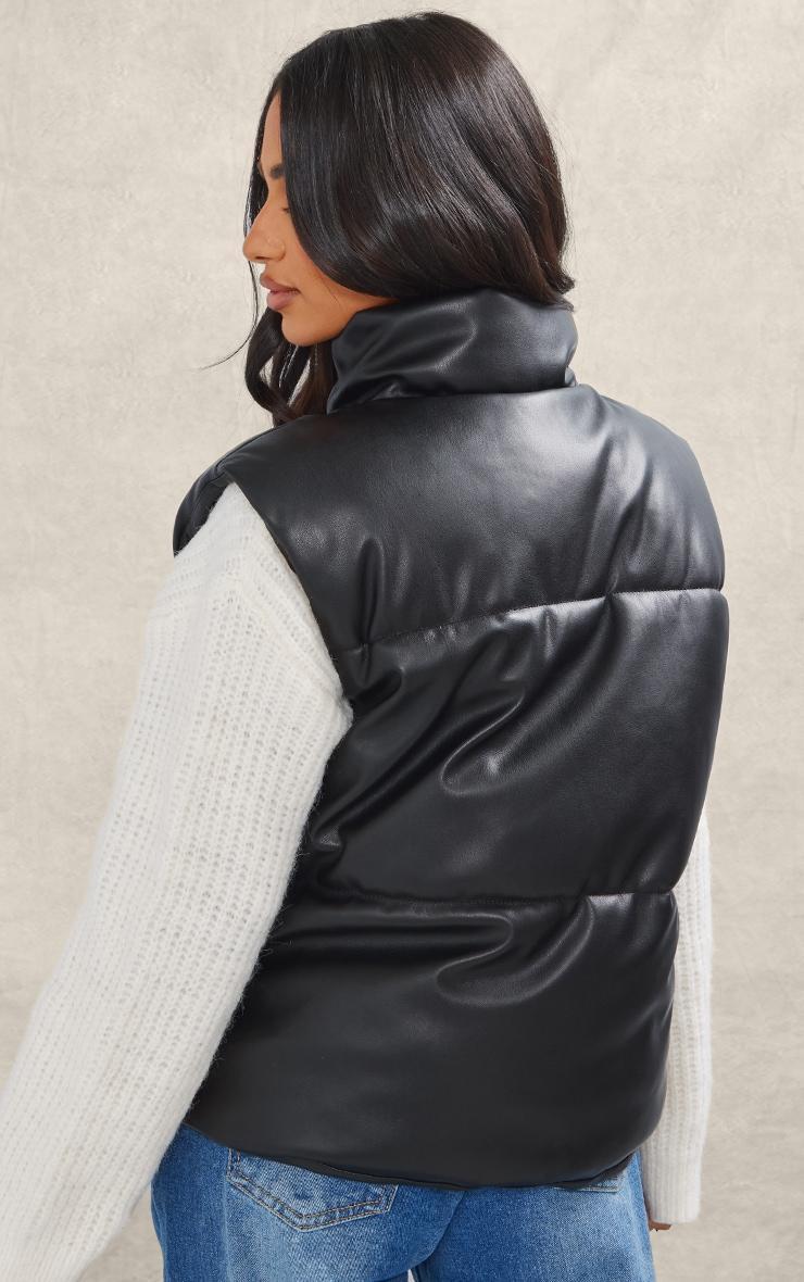 Petite Black Faux Leather Puffer Vest Product Image