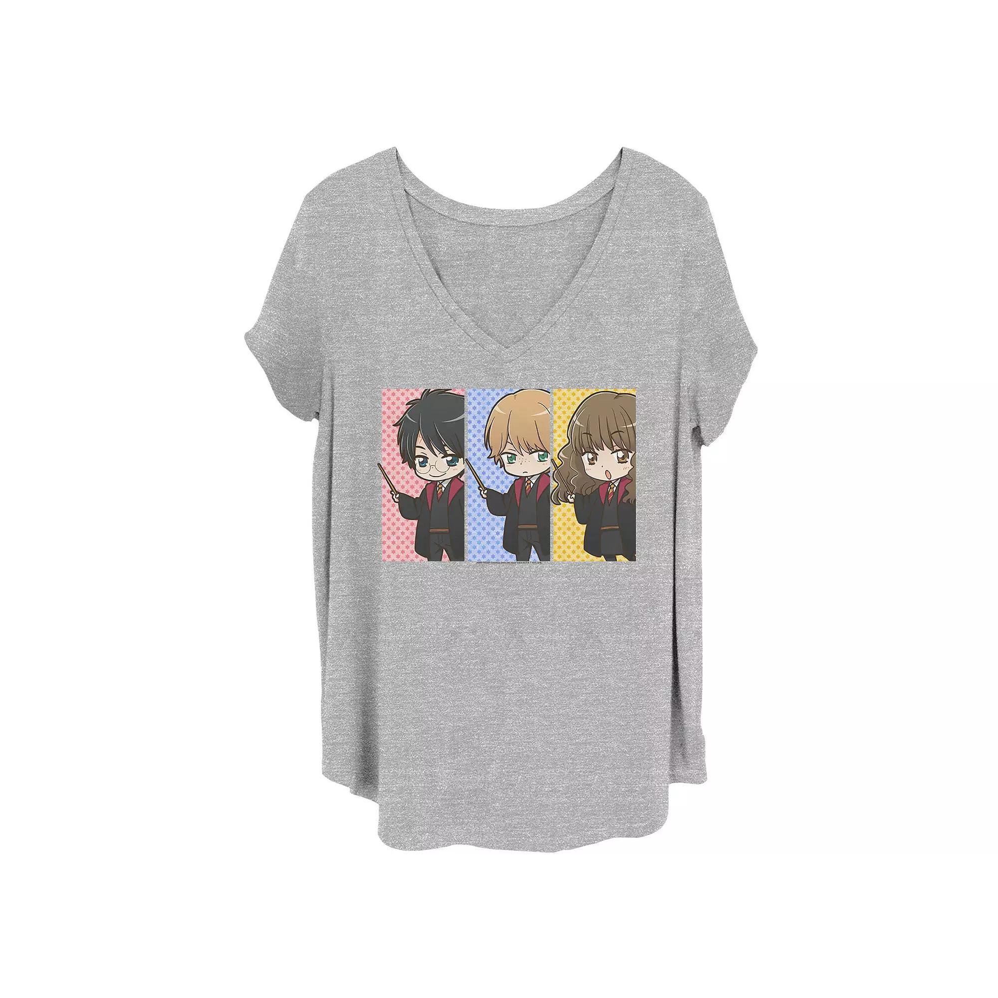 Juniors Plus Size Harry Potter Anime Trio Graphic Tee, Womens Grey Gray Product Image