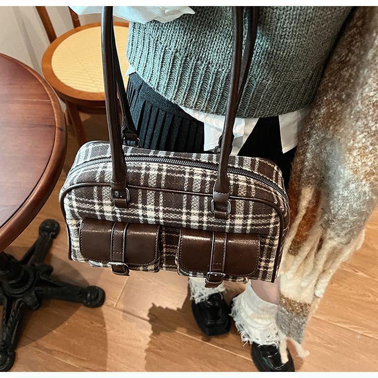 Plaid Buckled Tote Bag Product Image