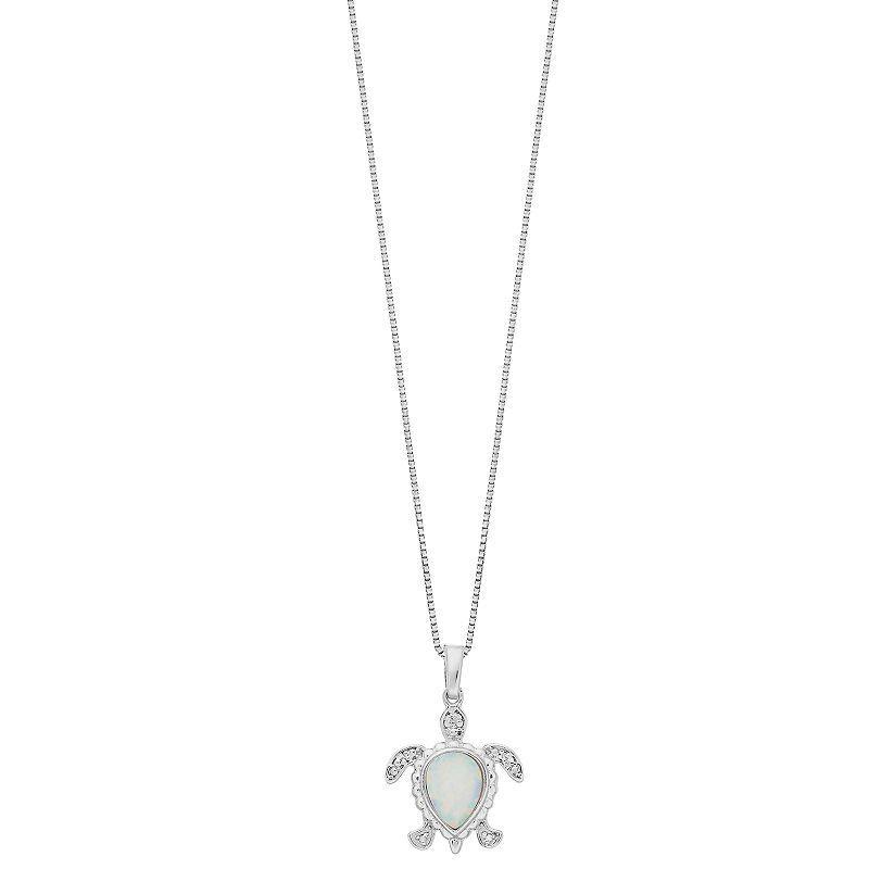 Gemminded Silver Tone Lab-Created Opal & Diamond Accent Turtle Pendant Necklace, Women's, Size: 18", Sterling Product Image