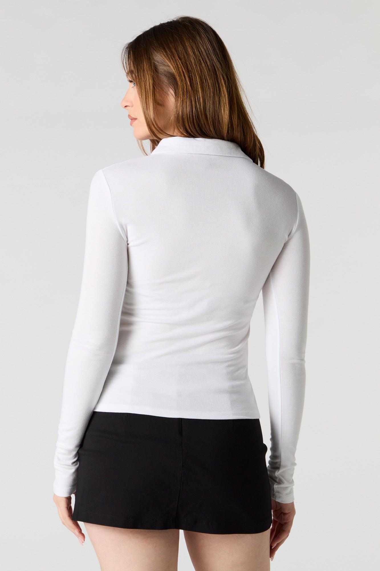 Ribbed Button-Up Front Collared Top Female Product Image
