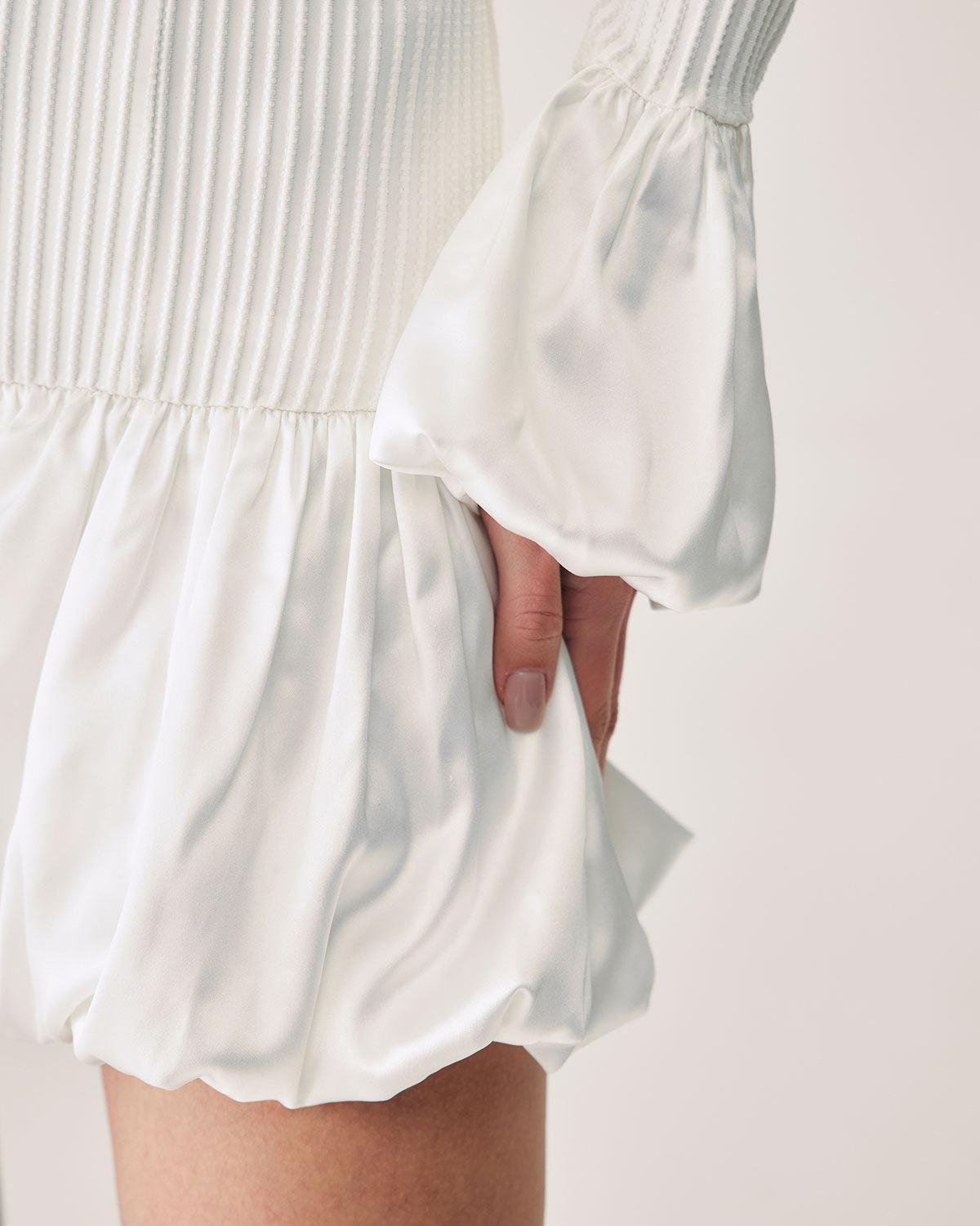 White Splicing Sweater Mini Dress Product Image