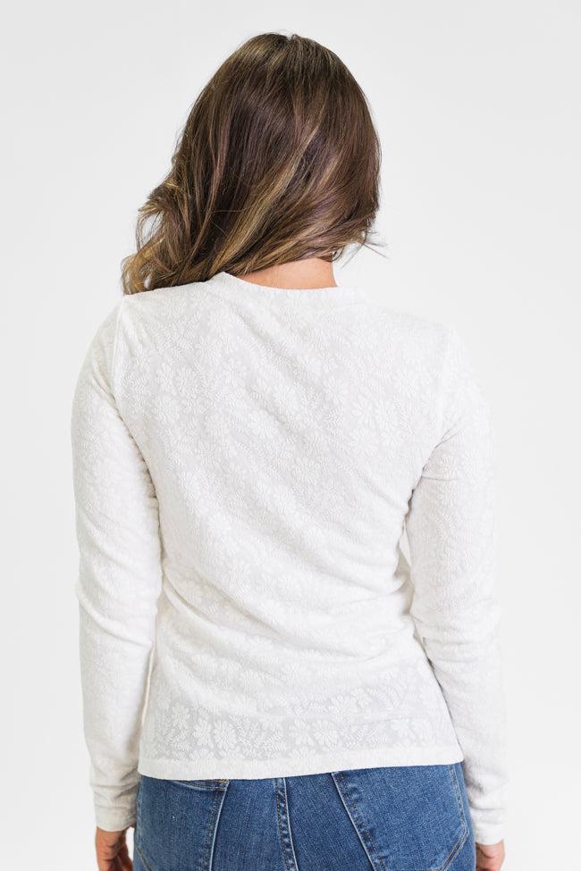 High Ambitions Ivory Floral Textured Knit Fitted Top  FINAL SALE Product Image