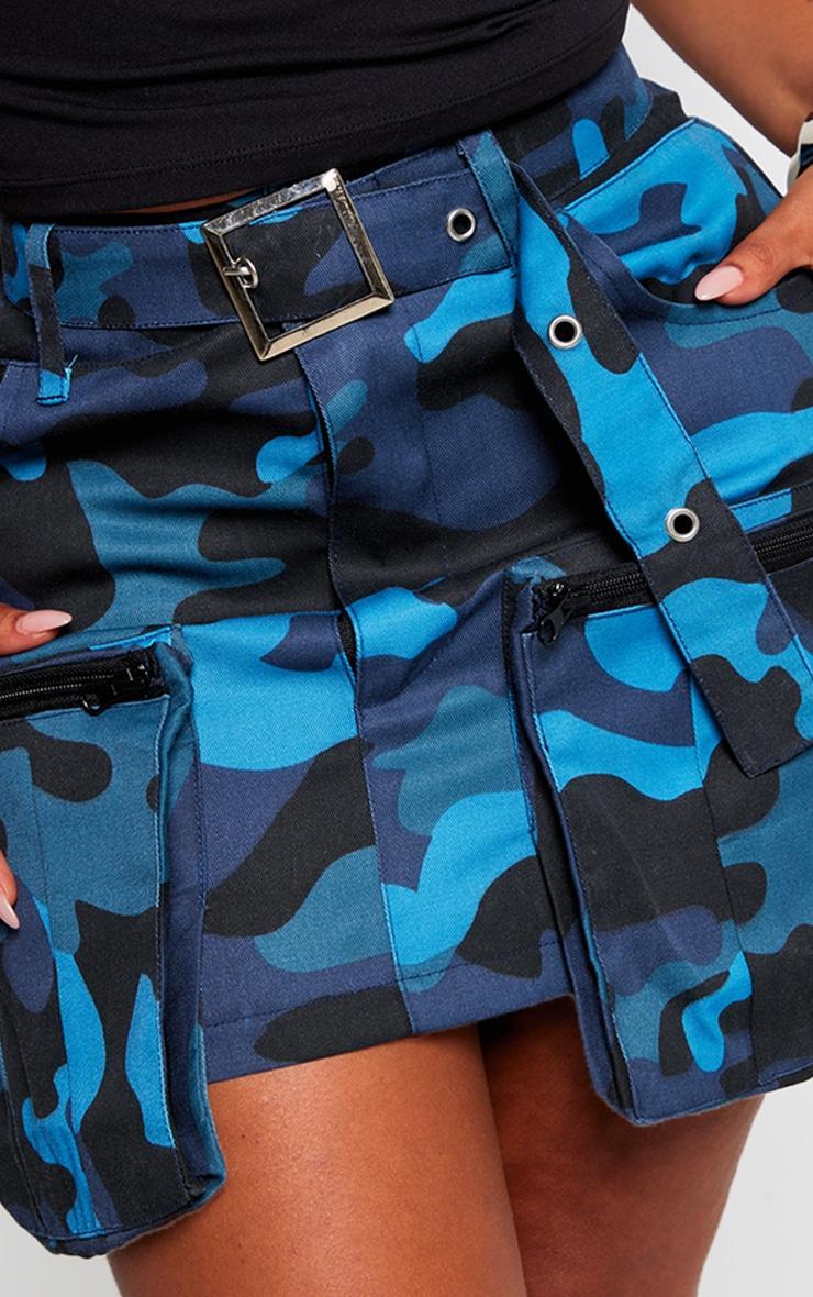 Shape Blue Camo Print Pocket Detail Mini Skirt Product Image