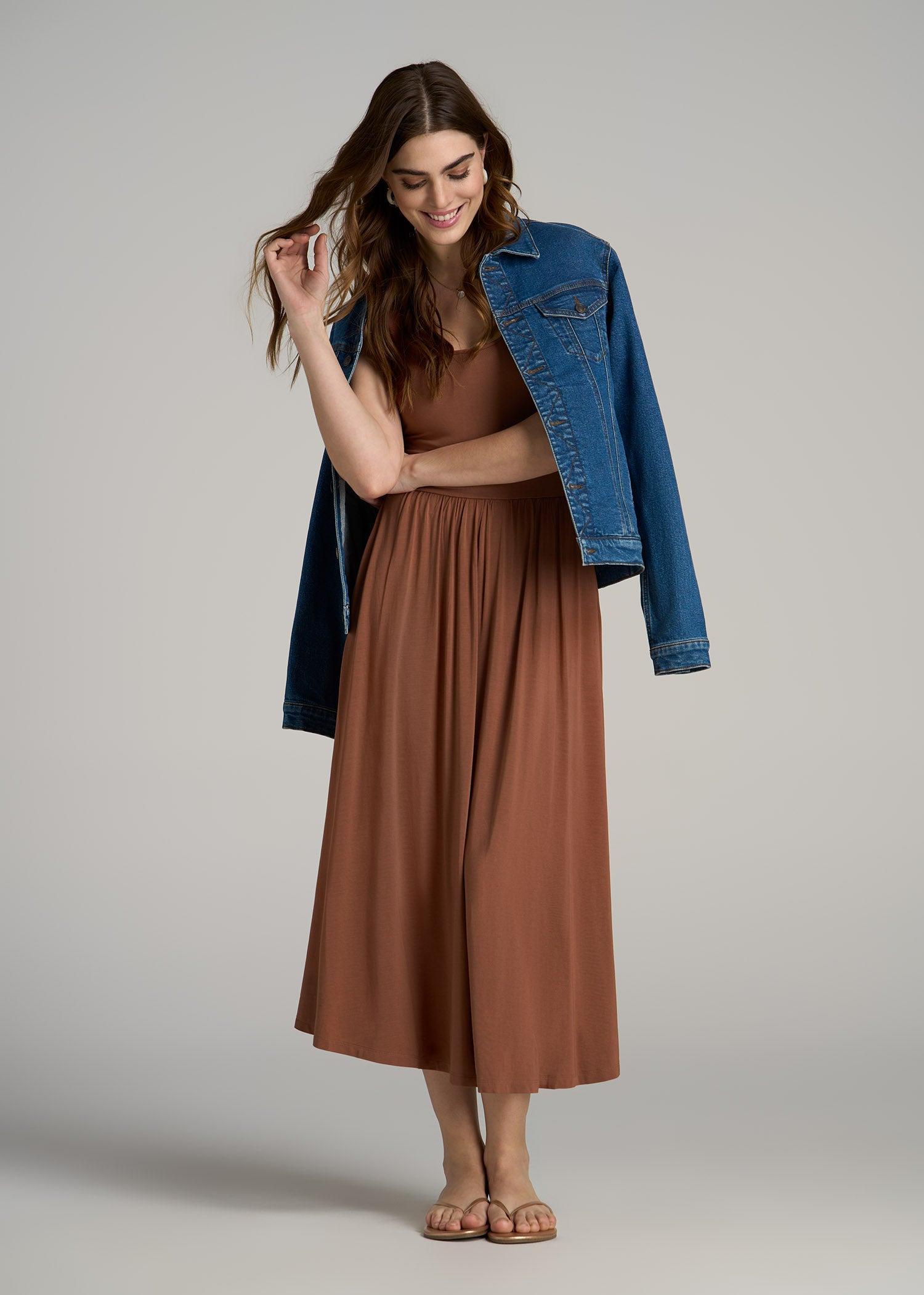Jersey Tank Dress with Pockets for Tall Women in Clay Brown Product Image
