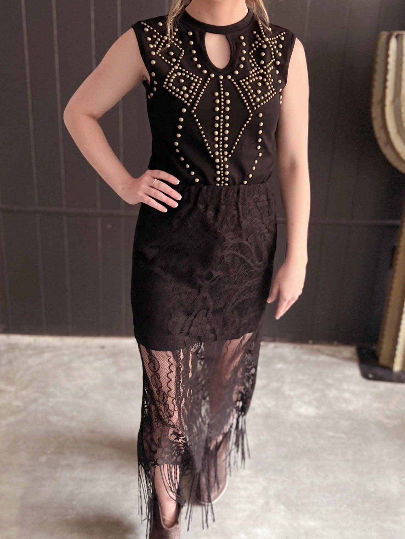 Black Keyhole Vintage Bronze Studded Bodysuit Product Image