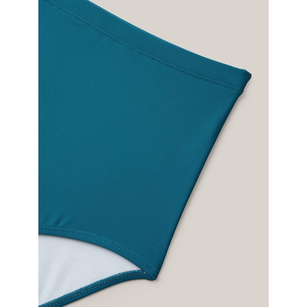 Plus Size Curvy Hem Fit Flare Swim Dress Women's Swimwear Teal Beach Bodycon Heart neckline High stretch Curve Swim Dresses BloomChic 26/4X Product Image
