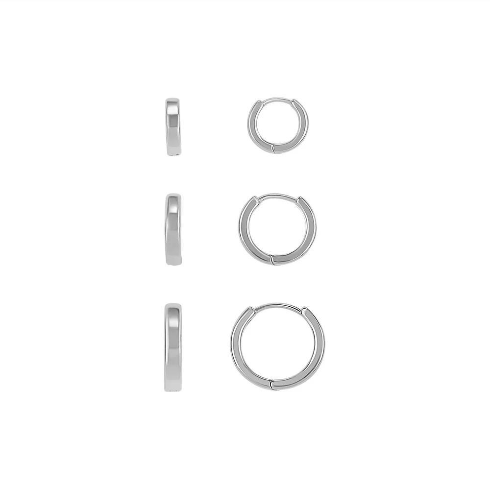 PRIMROSE 3-Pair Polished Hoop Earring Set, Women's, Silver Tone Product Image