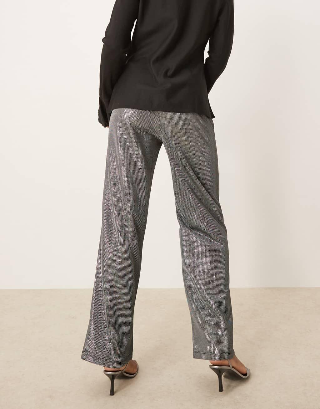 JDY wide leg pants in metallic silver  Product Image