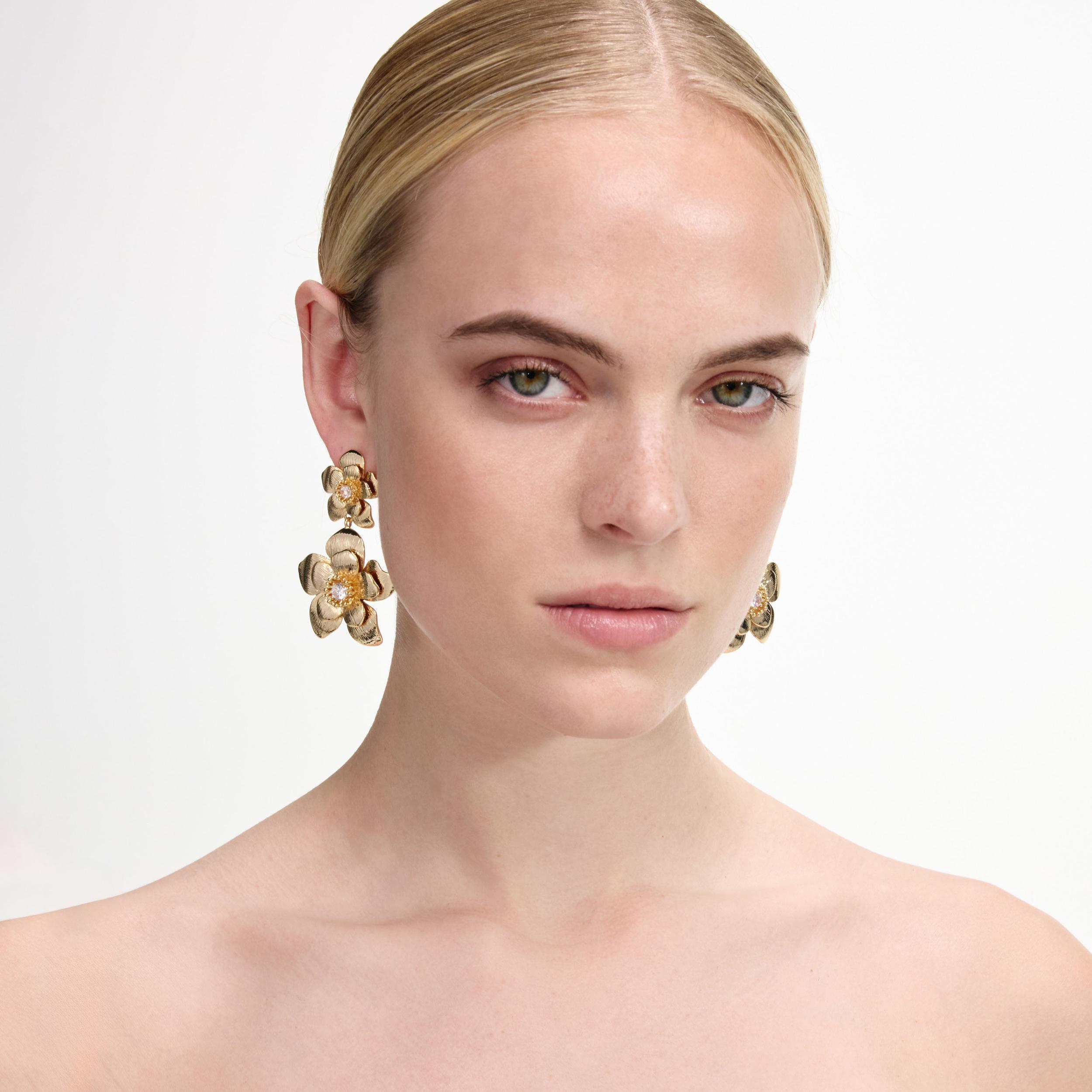 Gold Flower Tiered Earrings Product Image