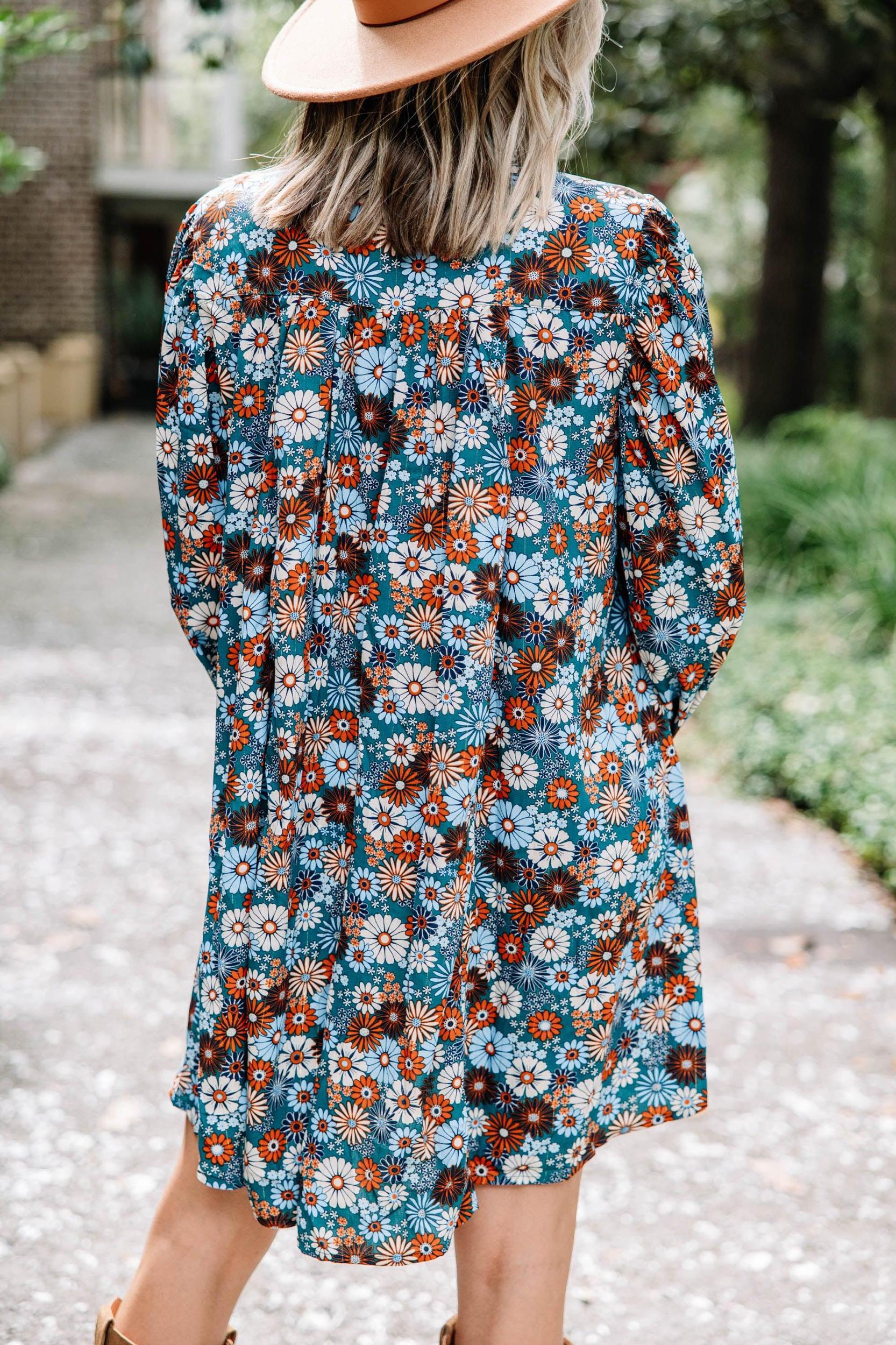 All I've Wanted Teal Blue Floral Babydoll Dress Female Product Image