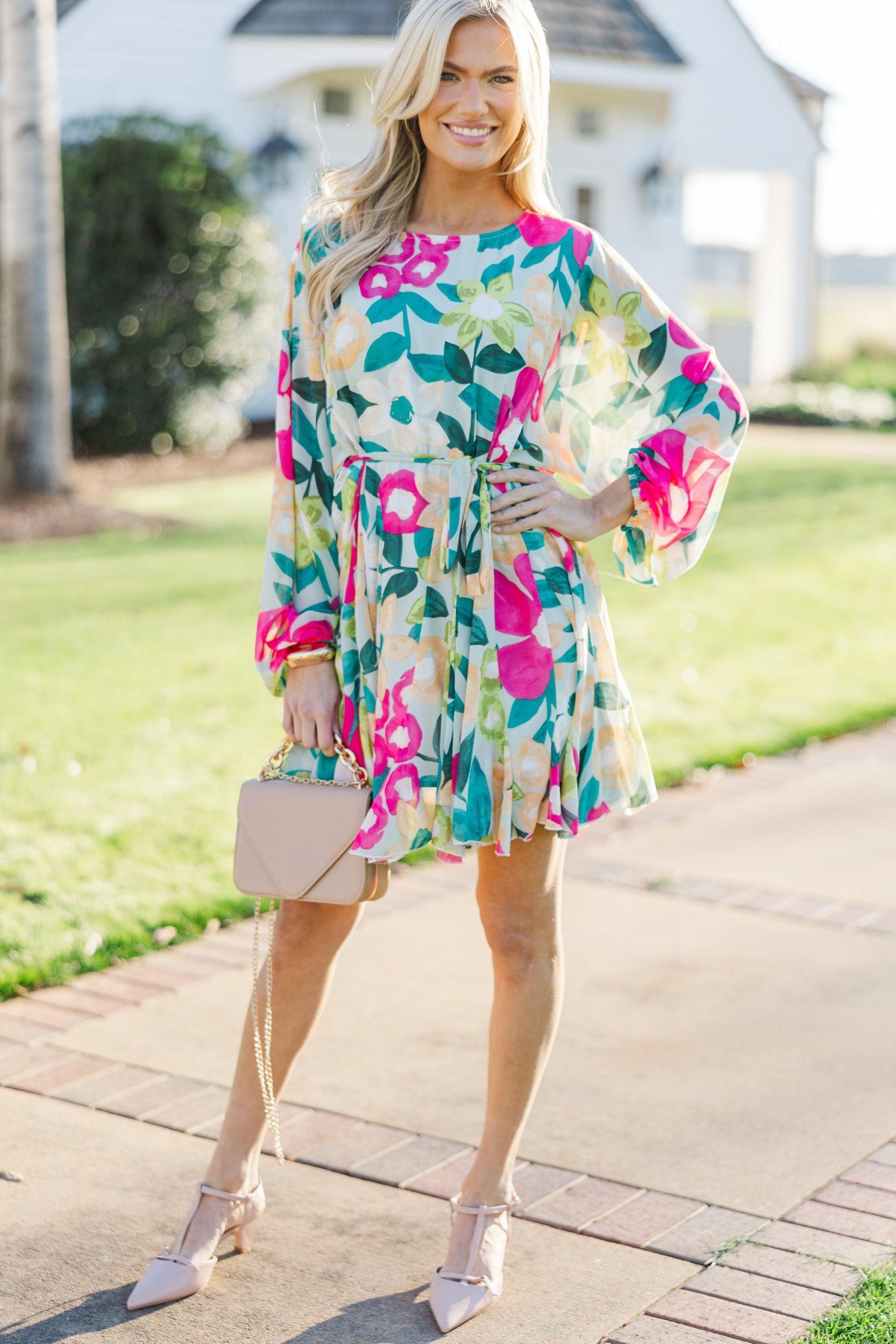 Stay Close Sage Green Floral Dress Female Product Image