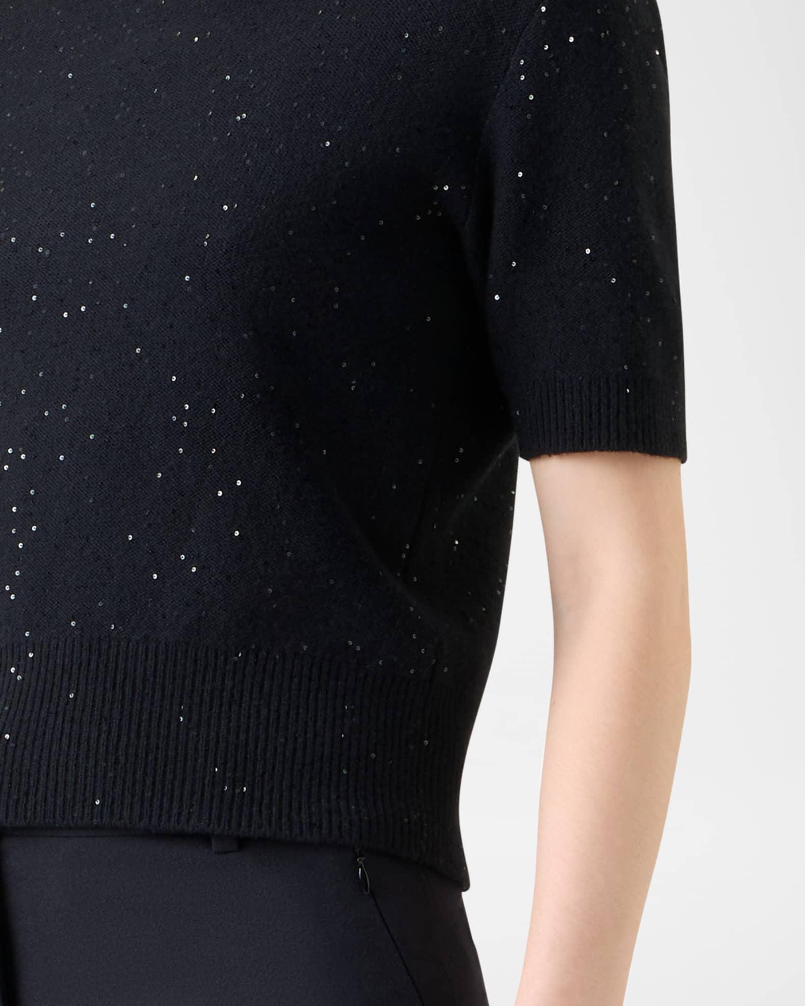 Wool-Cashmere Paillette Knit Short-Sleeve Sweater Product Image