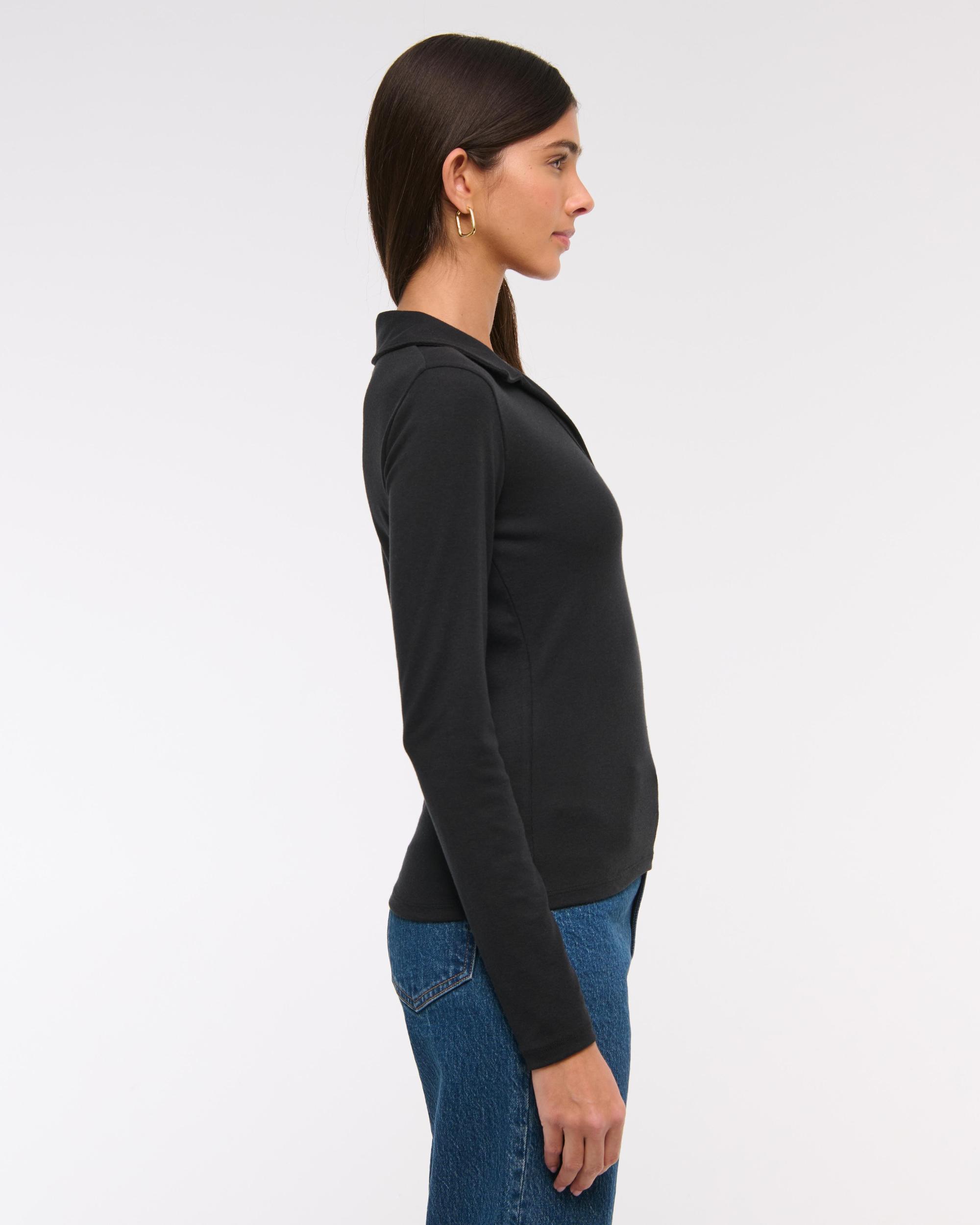 Long-Sleeve V-Neck Collared Top Product Image
